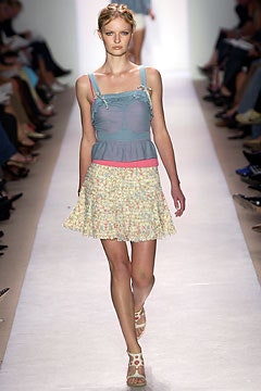 blue fitted top with multi flared skirt