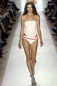 pink strapless embroidered swimsuit