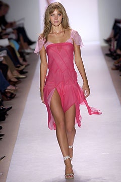 fitted pink chiffon mini dress