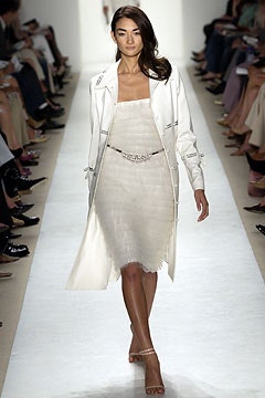 white coat and midi dress