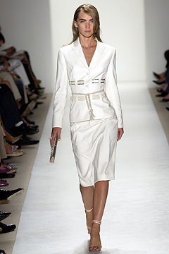 fitted white silk suit