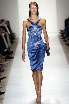 blue silk fitted dress