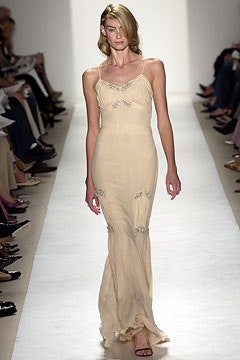 beige silk fitted gown