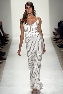 white striped silk maxi dress