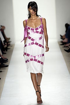 white and pink silk midi dress