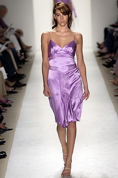 fitted purple silk midi dress