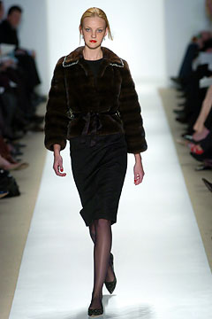 brown fur coat with black pencil skirt