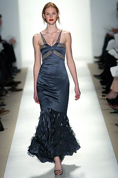 blue silk sleeveless gown