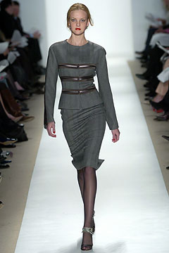 gray tailored blazer and pencil skirt