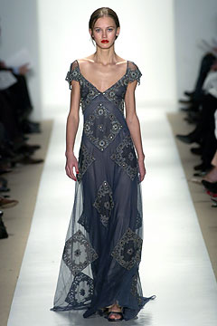 blue silk embroidered gown
