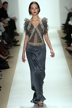 gray silk fitted gown