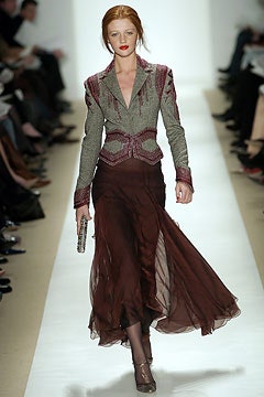 tailored gray blazer with layered brown skirt