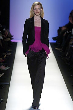 black blazer pink ruffled top