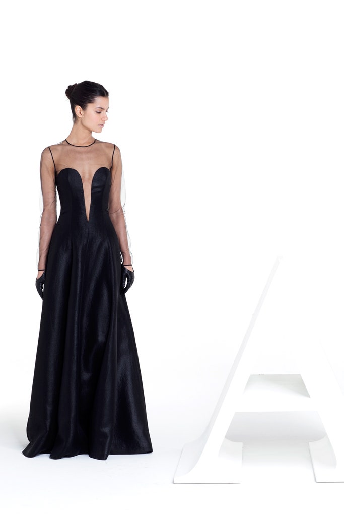 black silk fitted gown