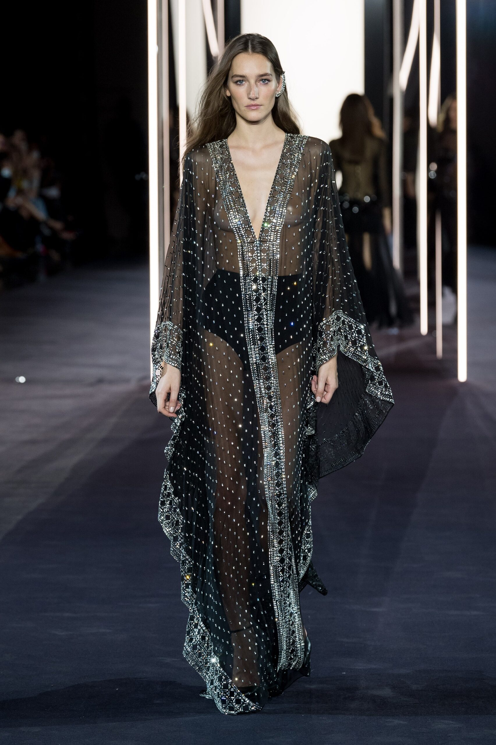 black sheer embellished maxi dress
