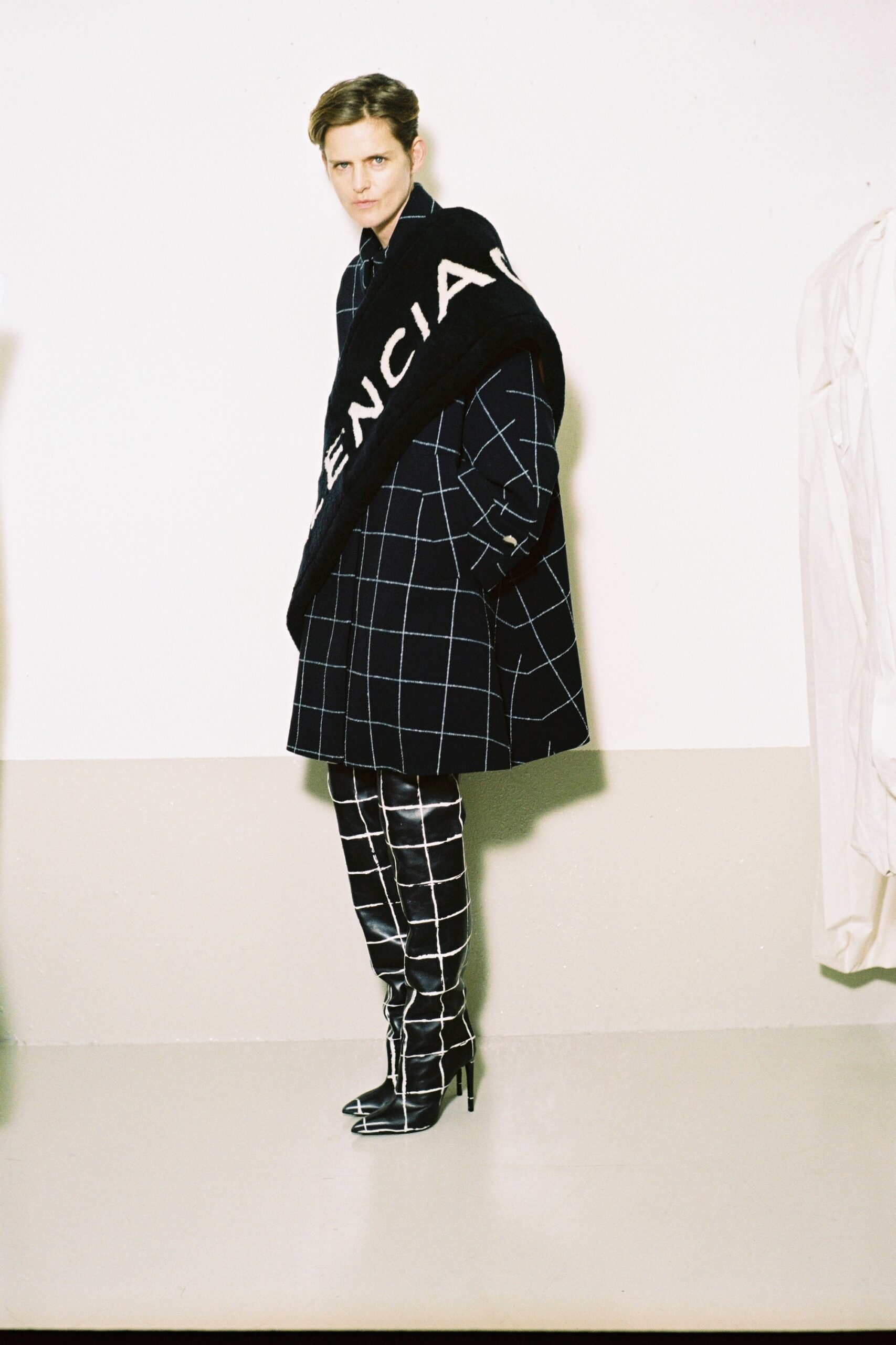 black and white checked coat and pants