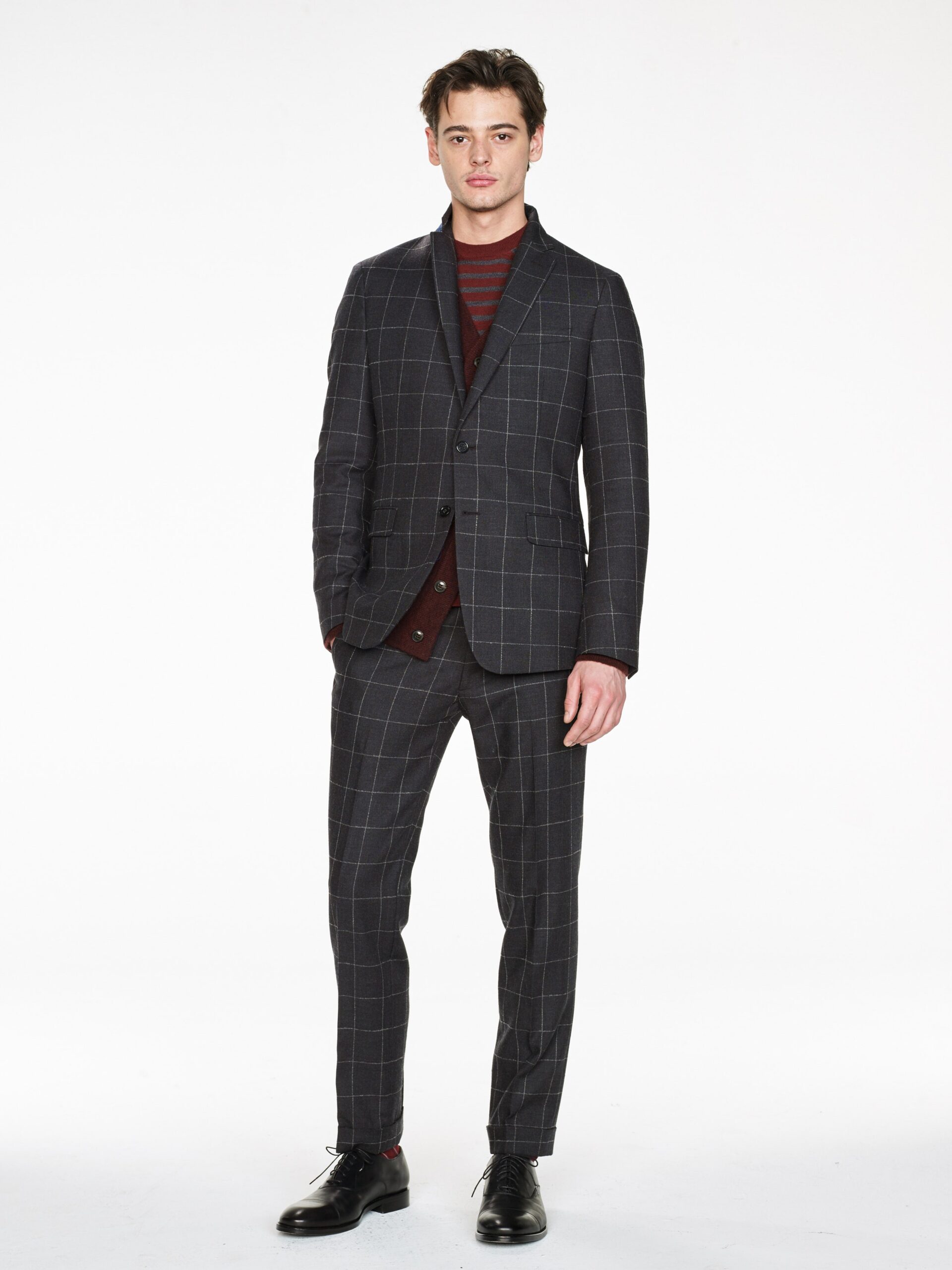 tailored black gray checked suit