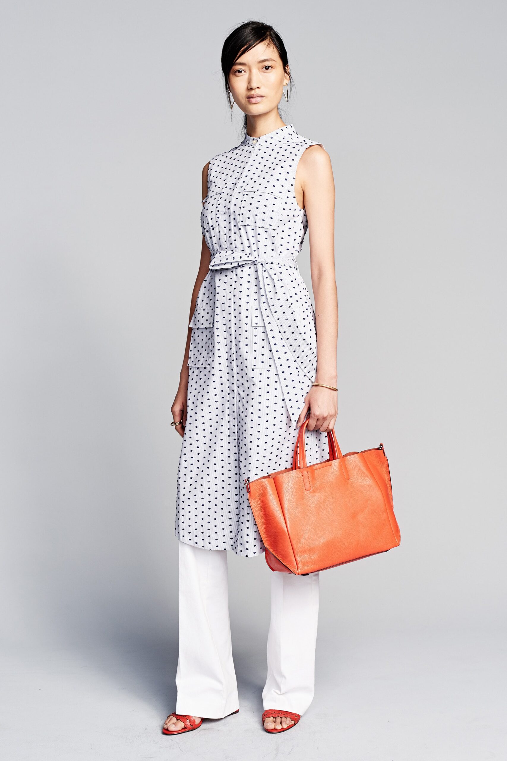 white blue polka-dot midi dress