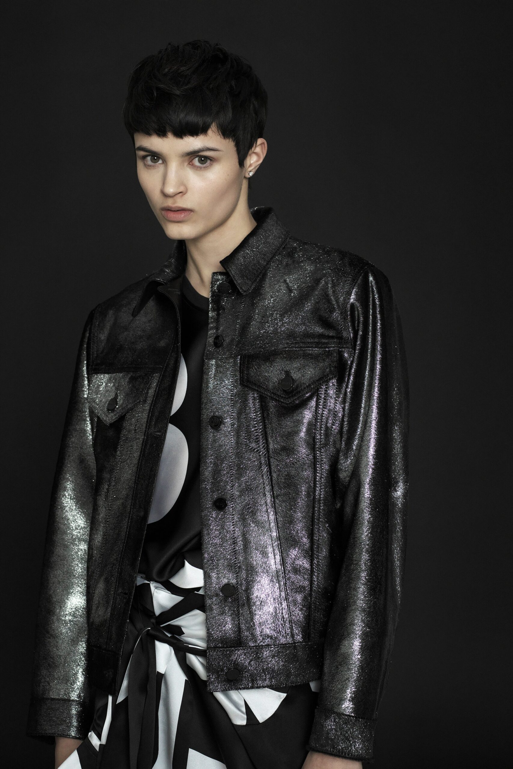 black vinyl jacket with printed top