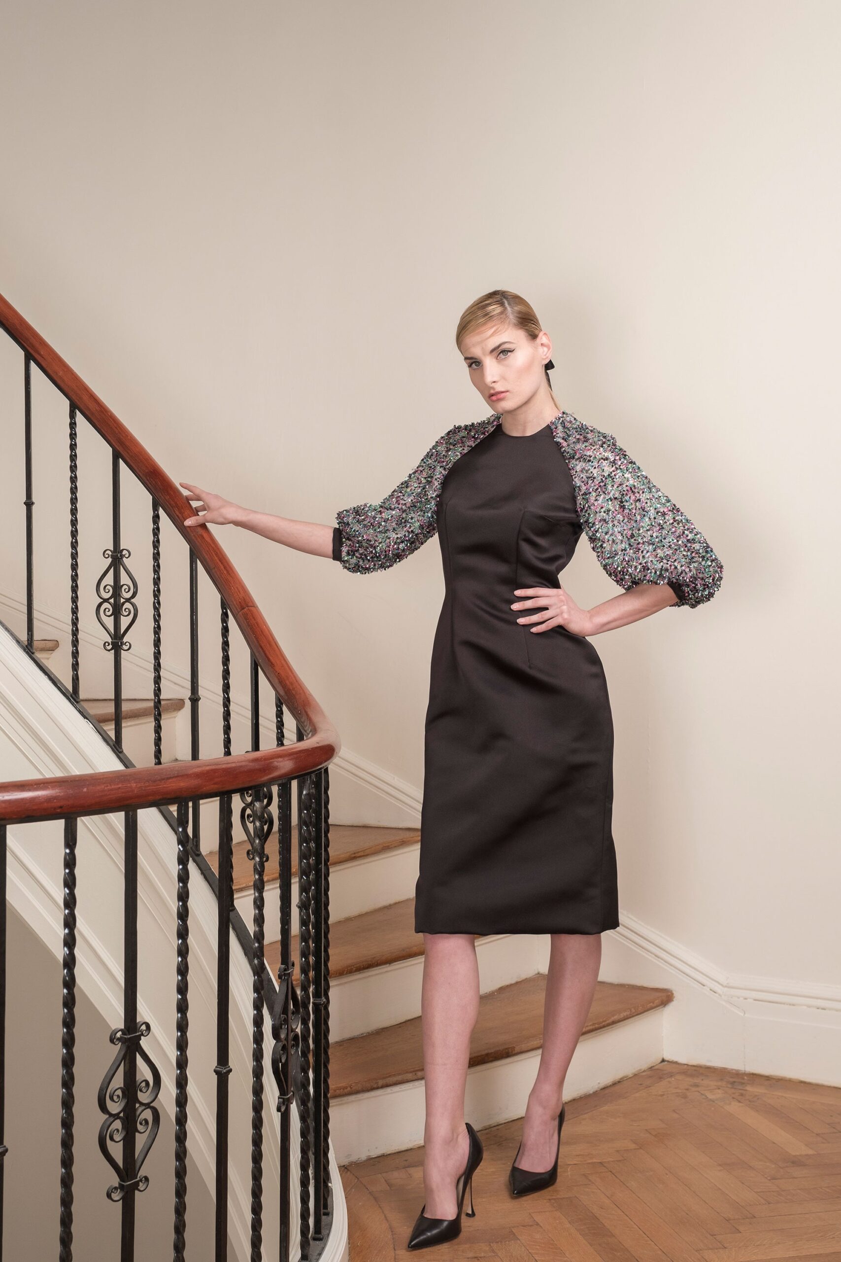 black silk fitted dress