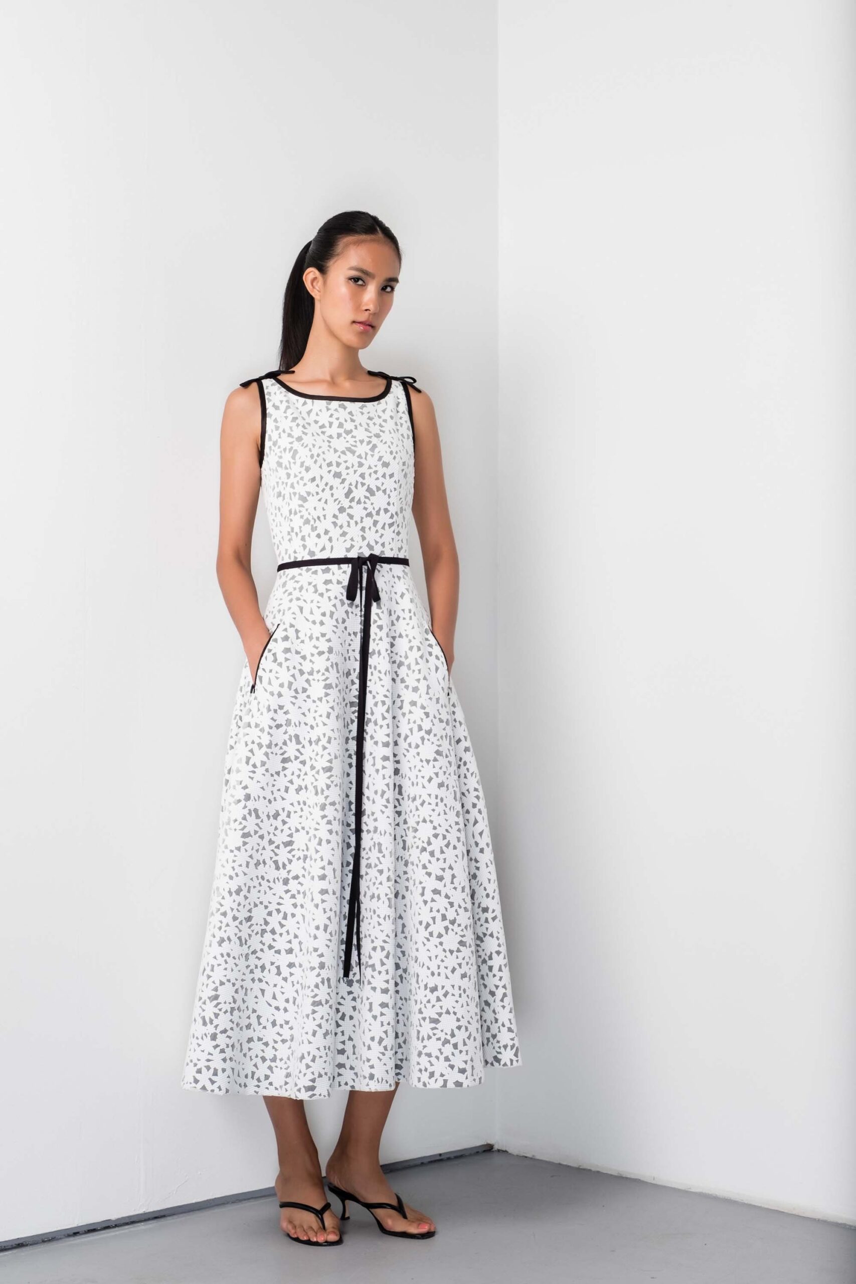 white and black midi dress