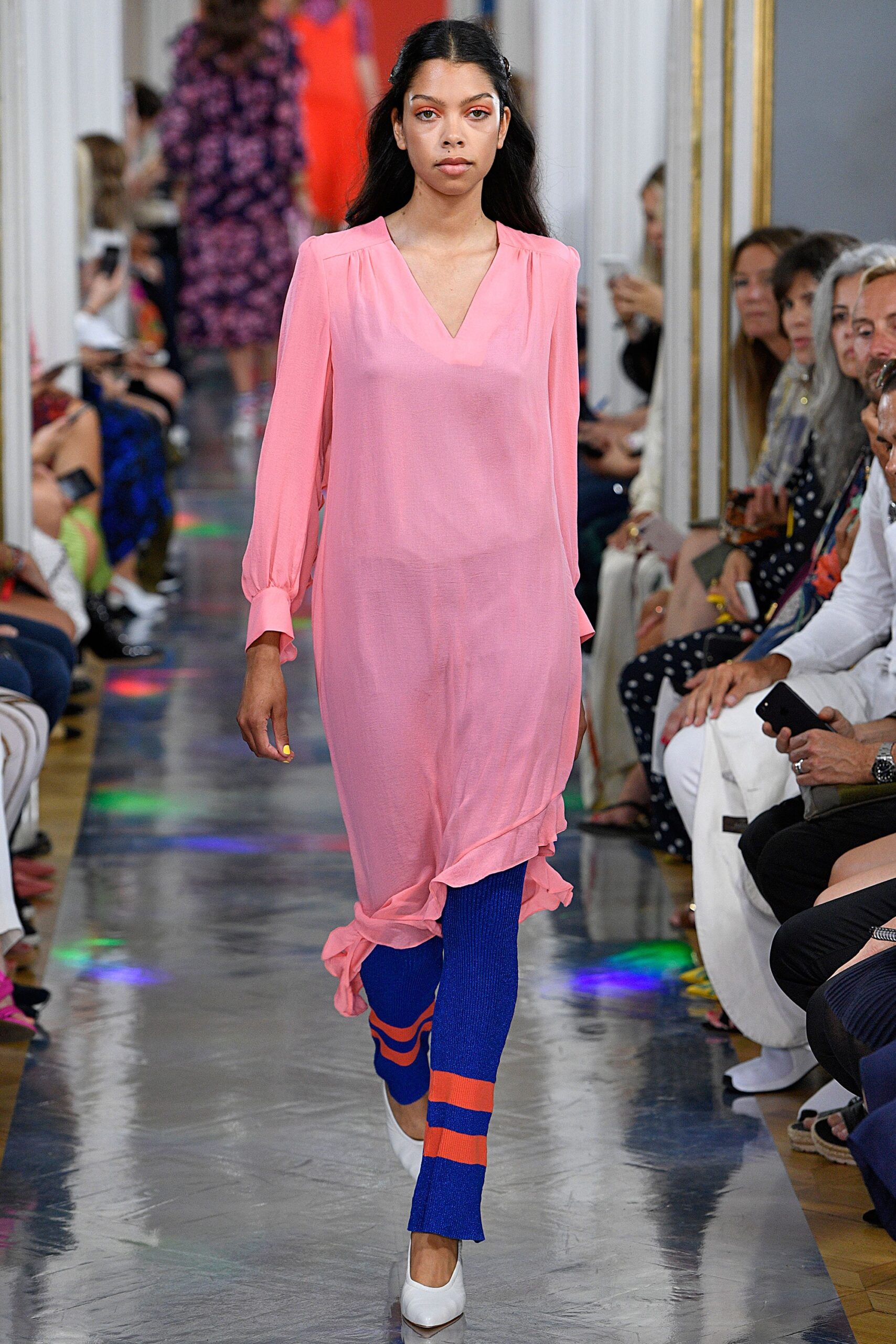 pink chiffon midi dress