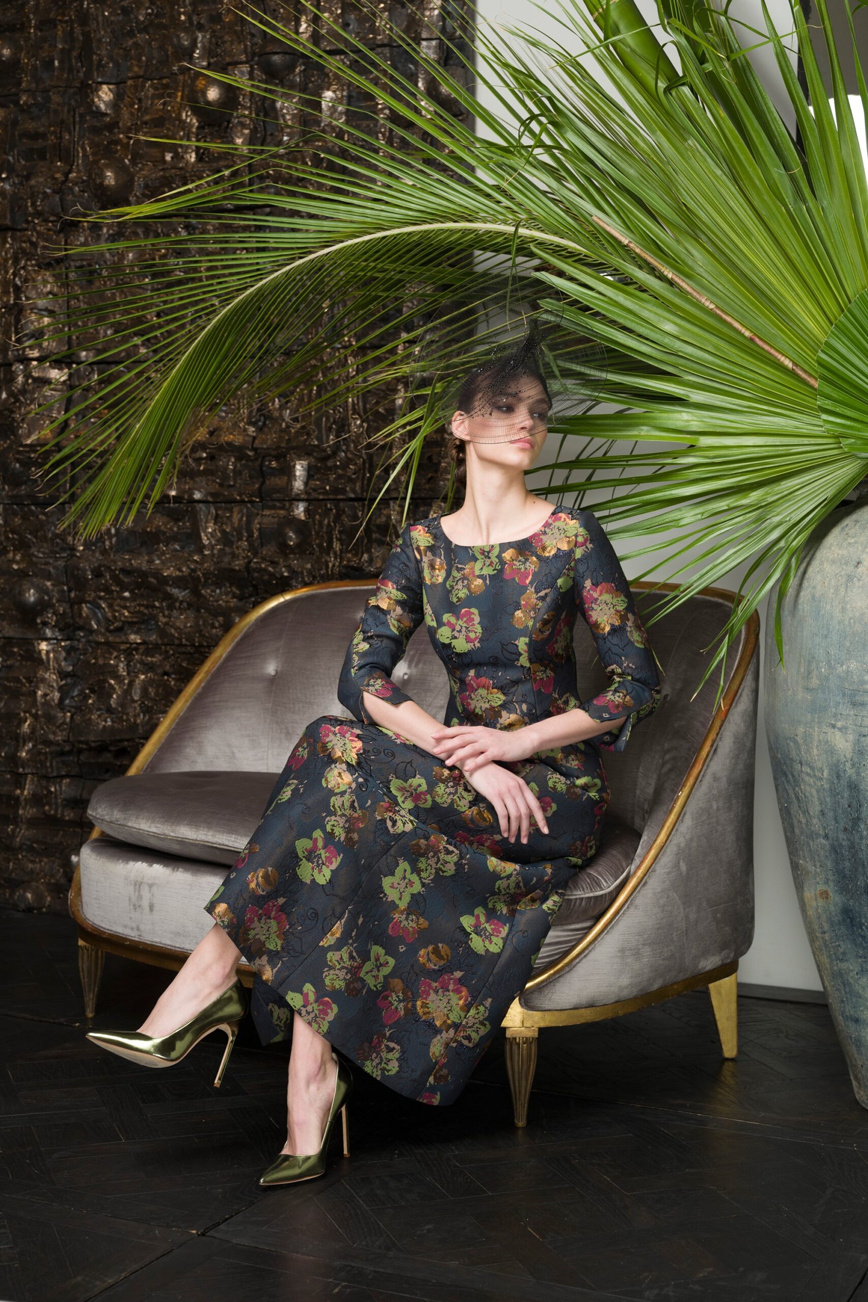 black floral midi dress