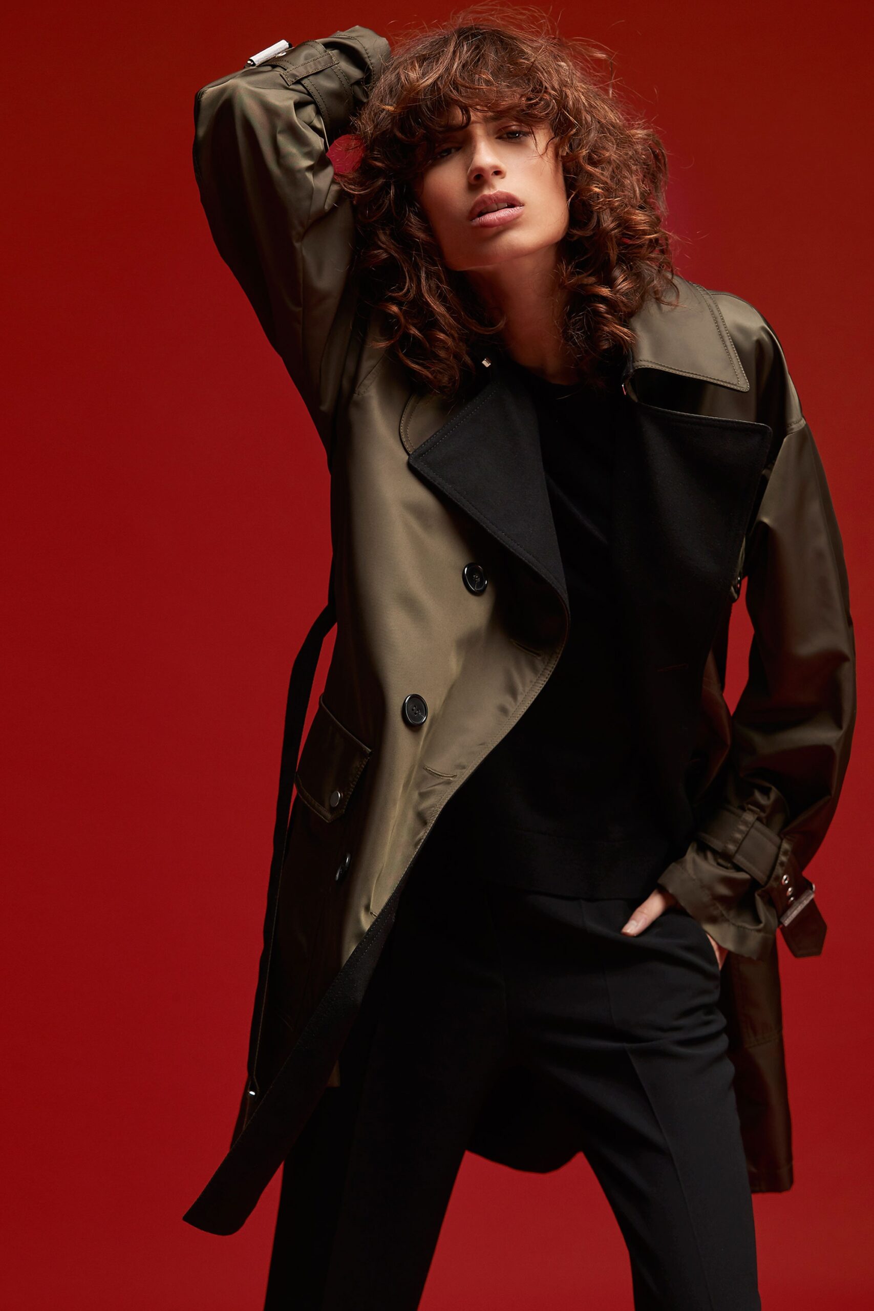 black vinyl coat with fitted top