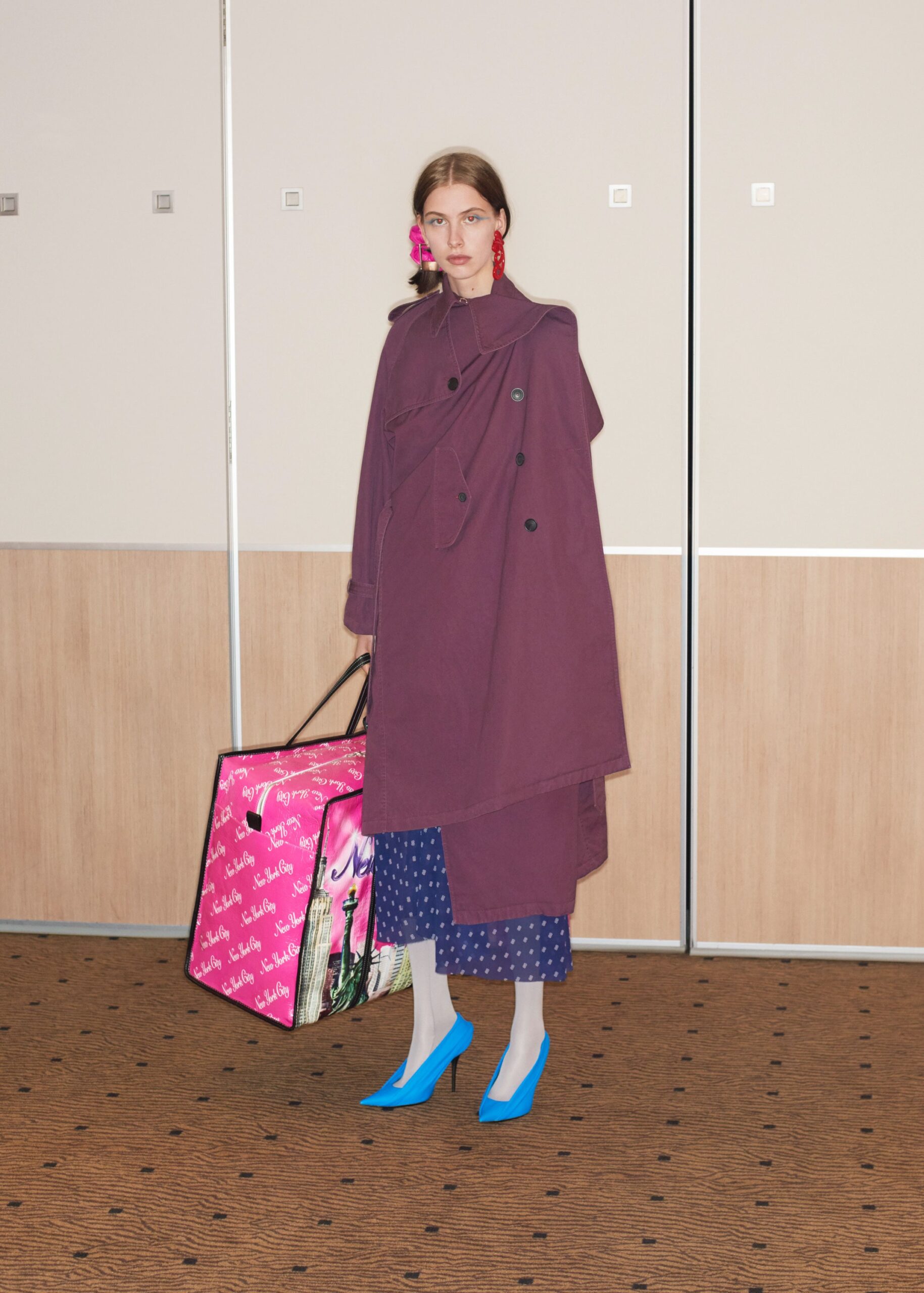 purple coat with blue skirt
