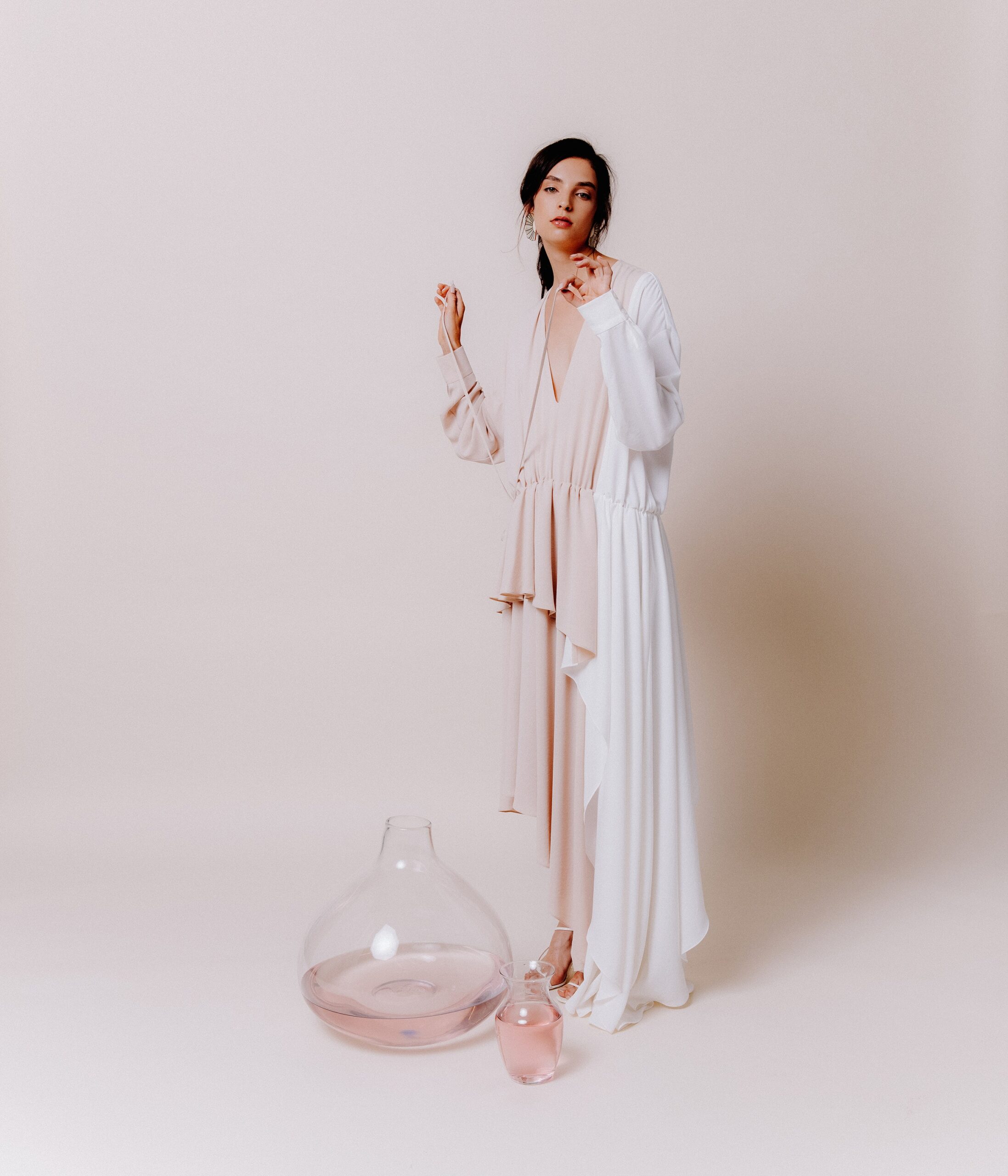 pink and white asymmetric dress