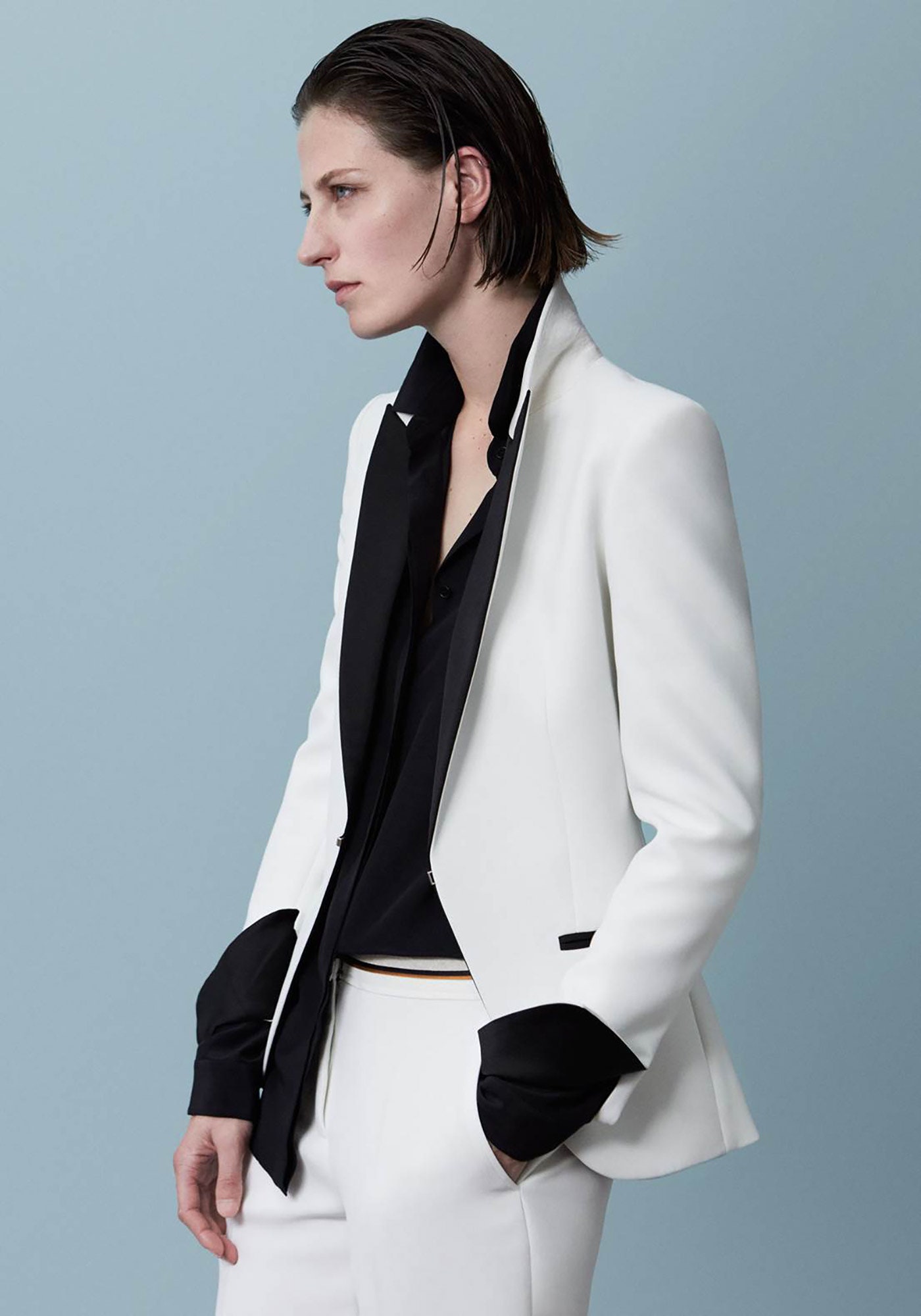 tailored black and white blazer outfit