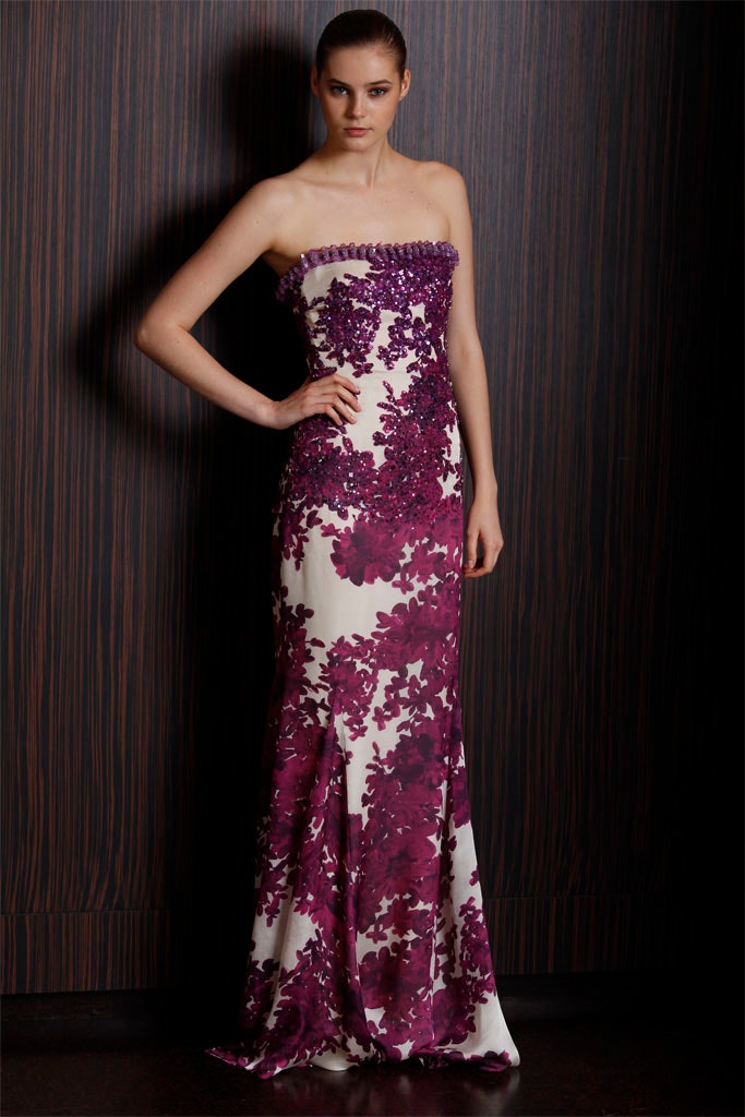 white purple embroidered gown