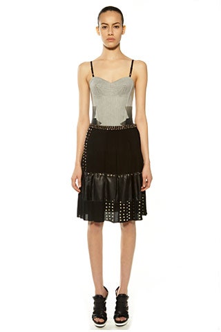 gray cotton sleeveless v-neck fitted ruched bustier