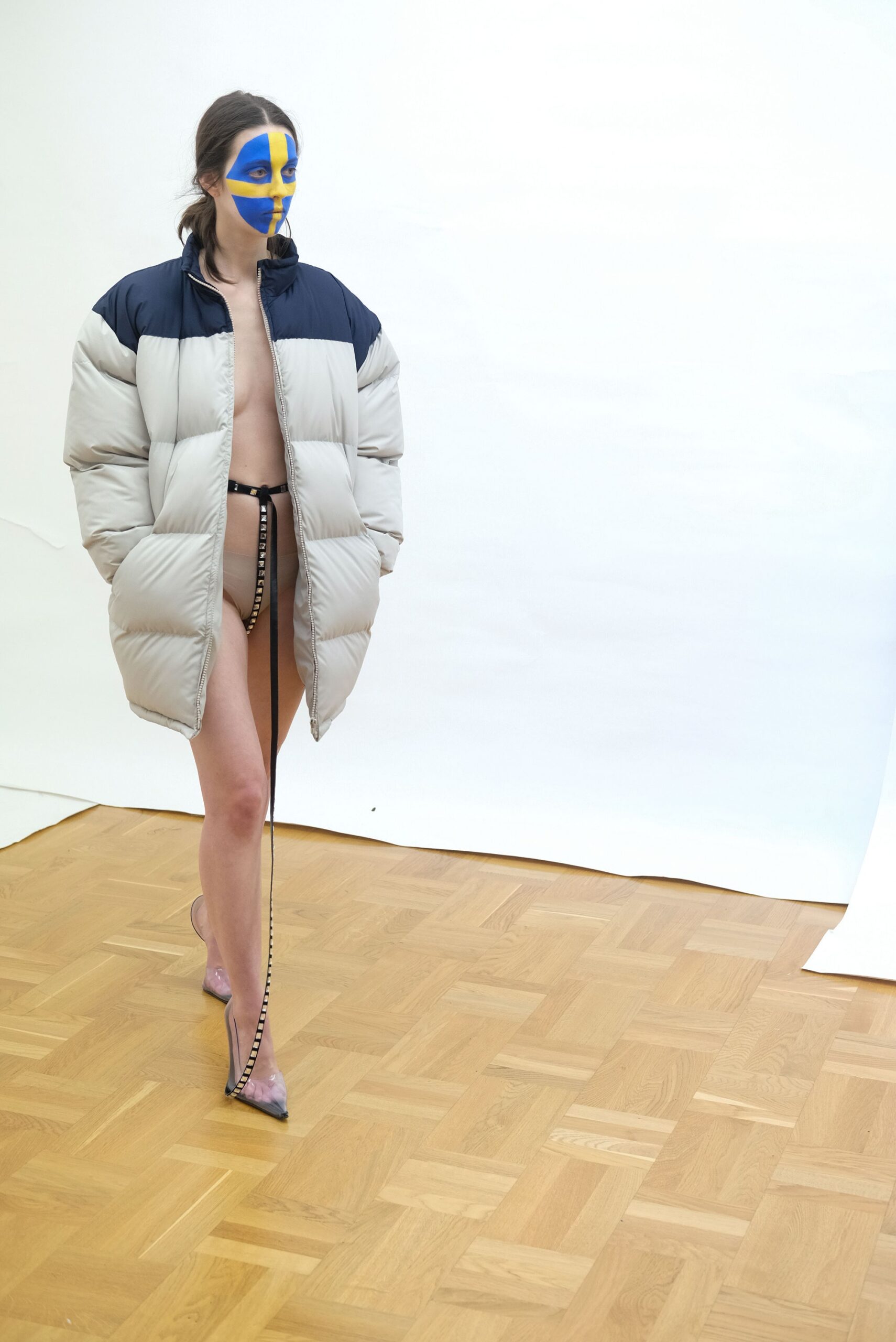 oversized gray jacket with bikini