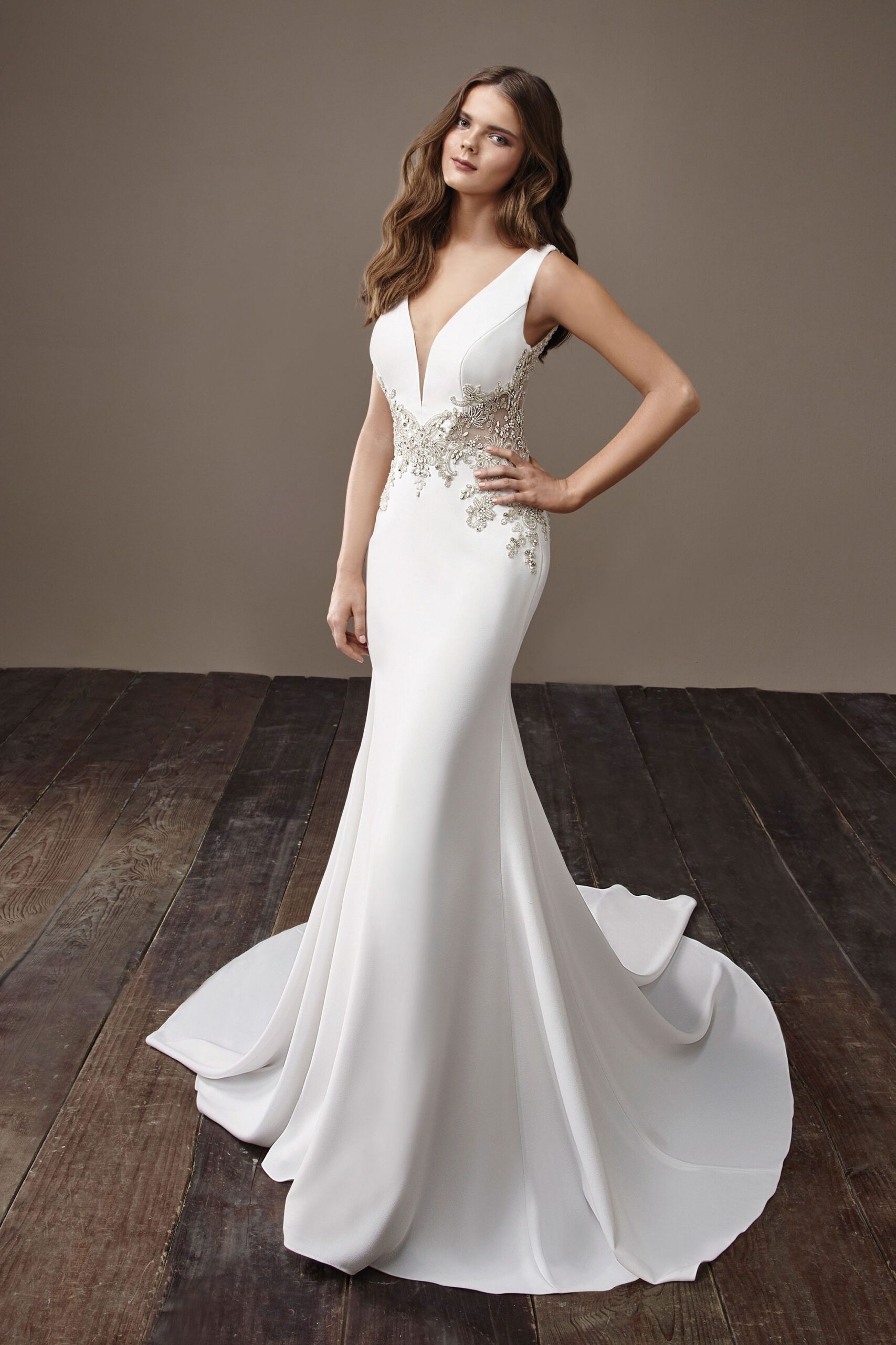 white fitted sleeveless gown