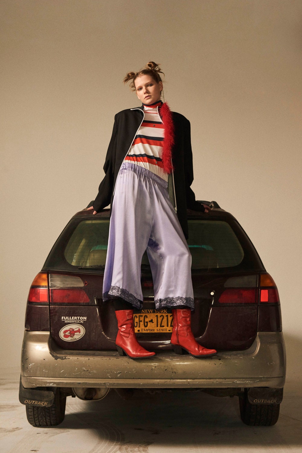 black jacket with striped top