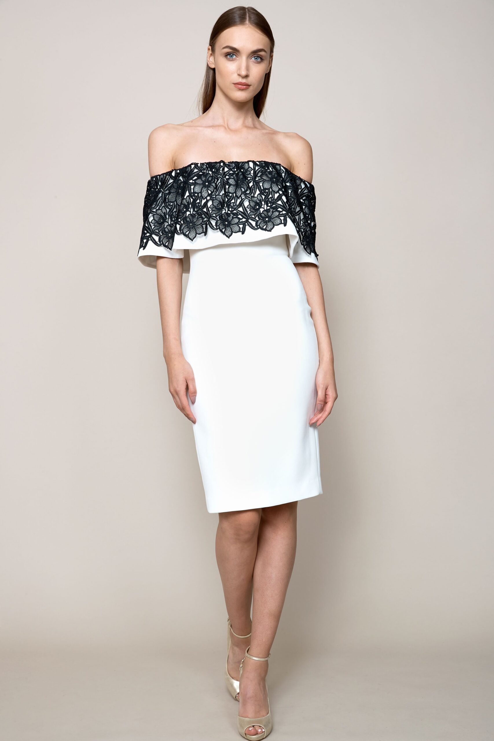 white off-shoulder embroidered dress