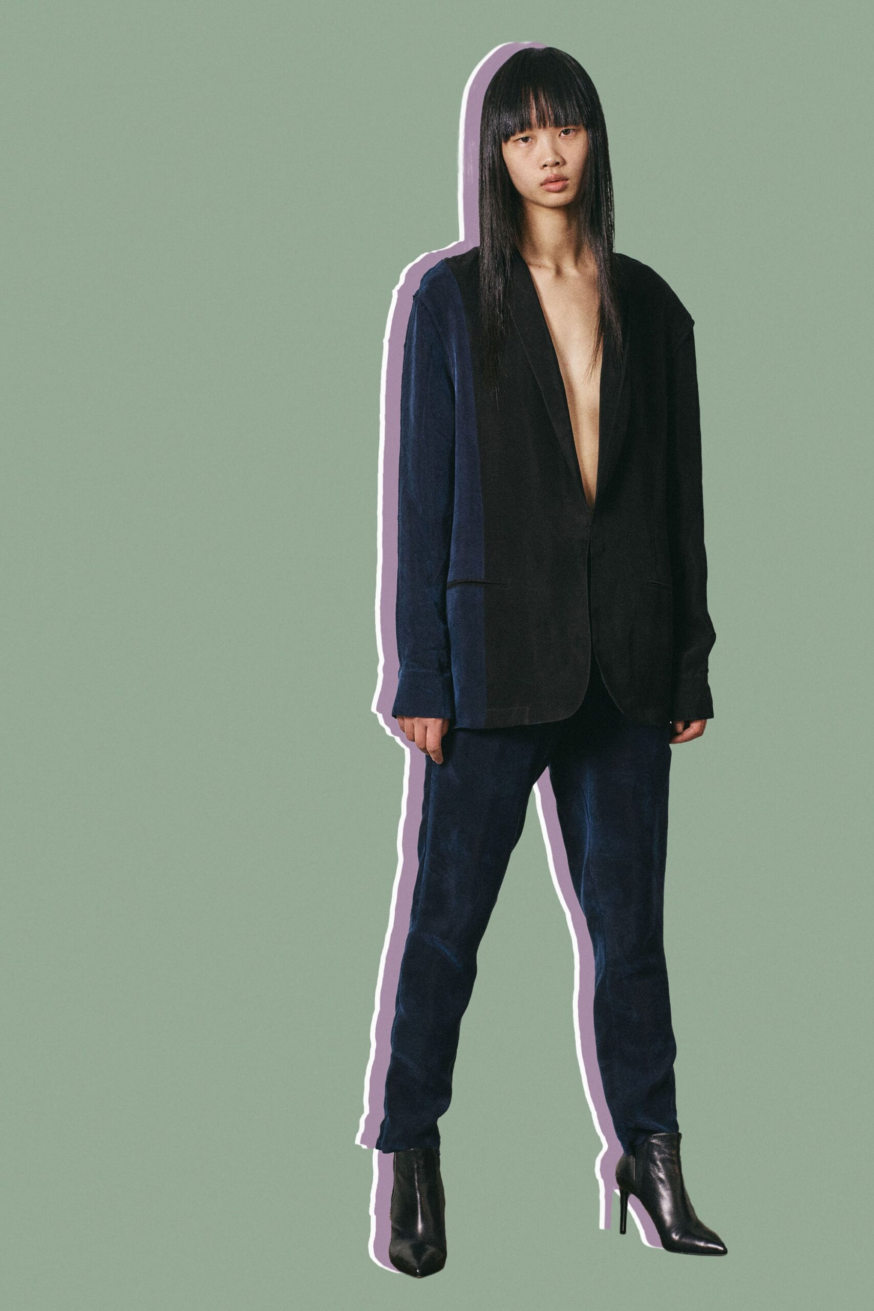 black velvet fitted blazer and pants