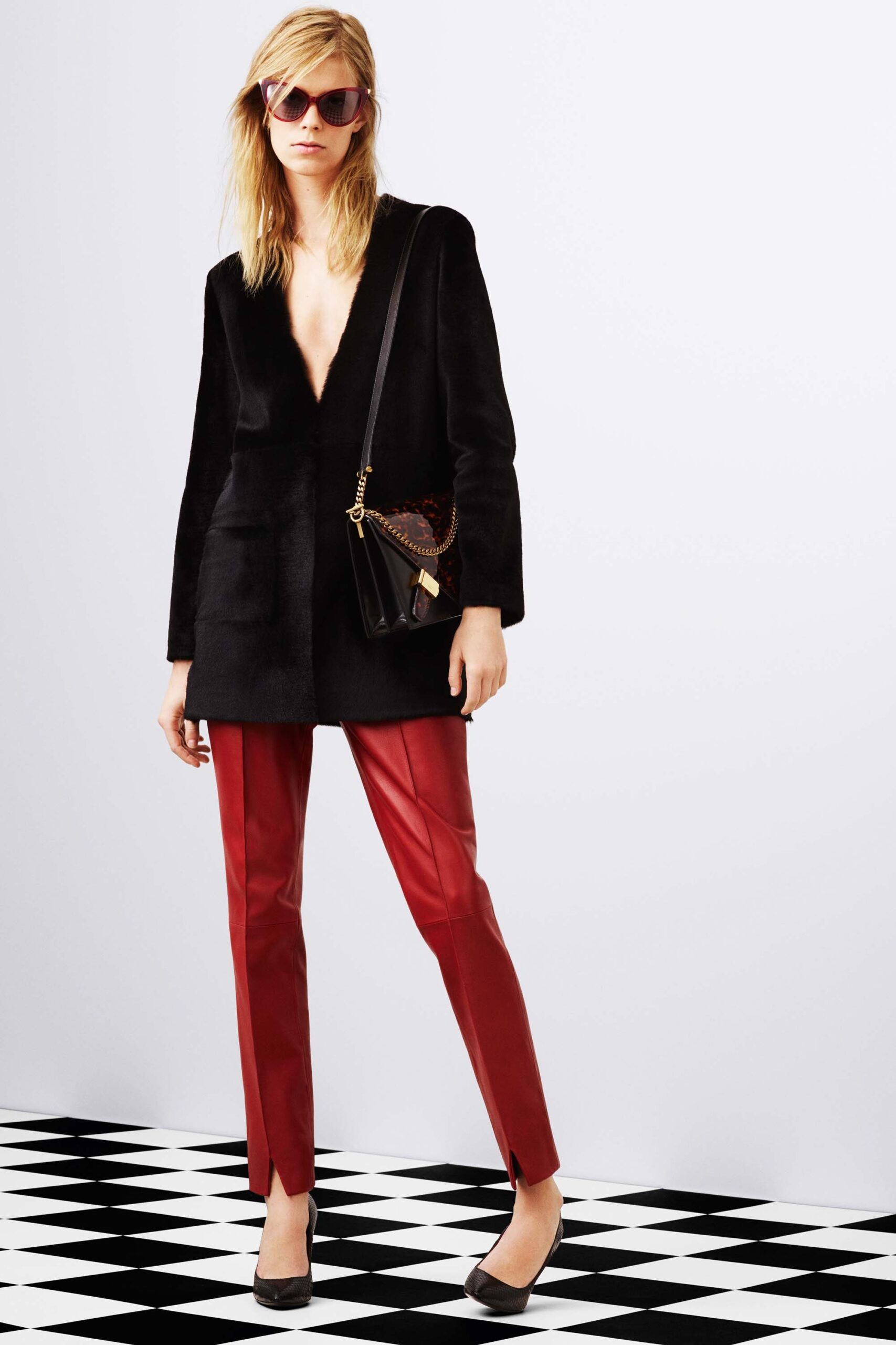 red leather slit fitted zippered pants