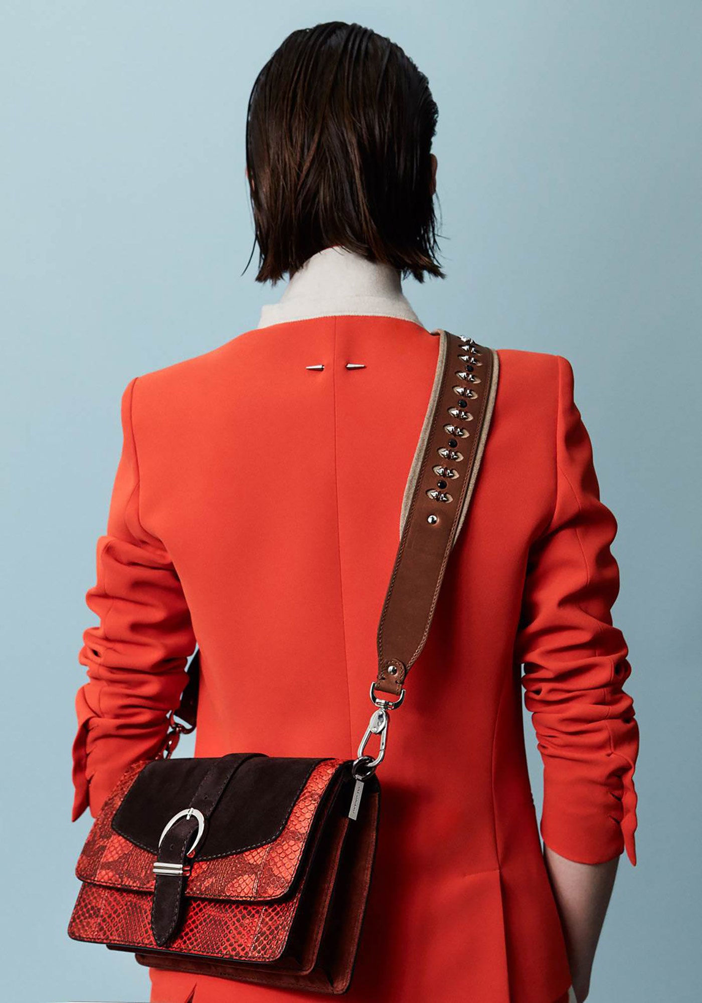 orange tailored blazer with bag