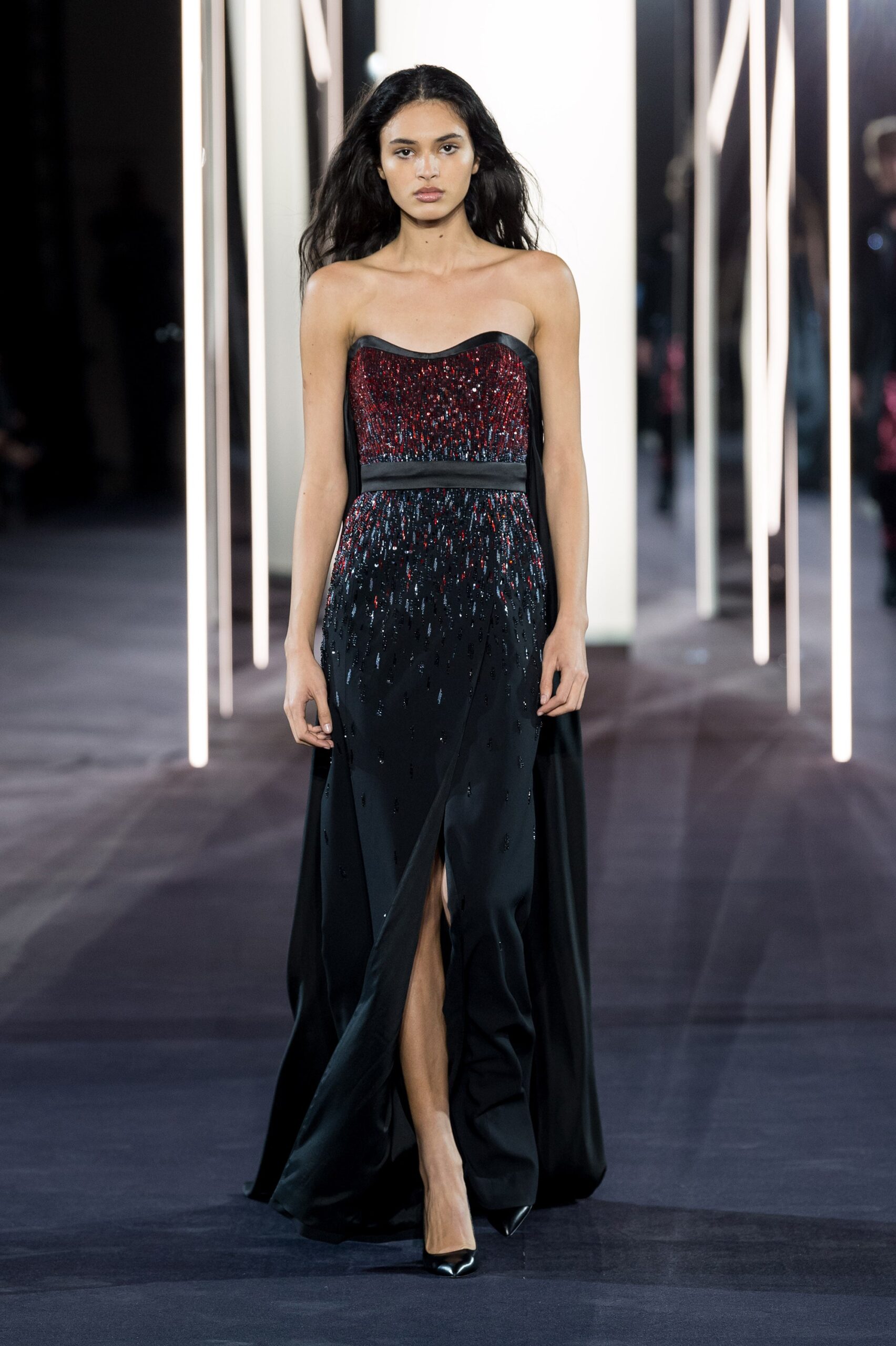 black and red beaded gown