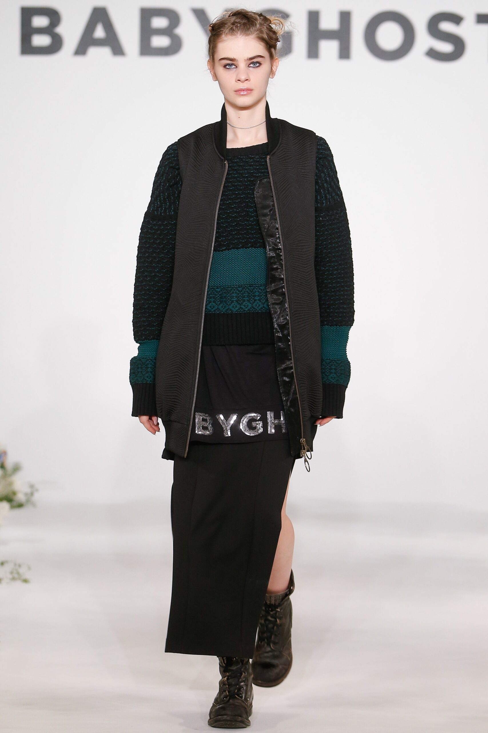 black green relaxed jacket and fitted skirt