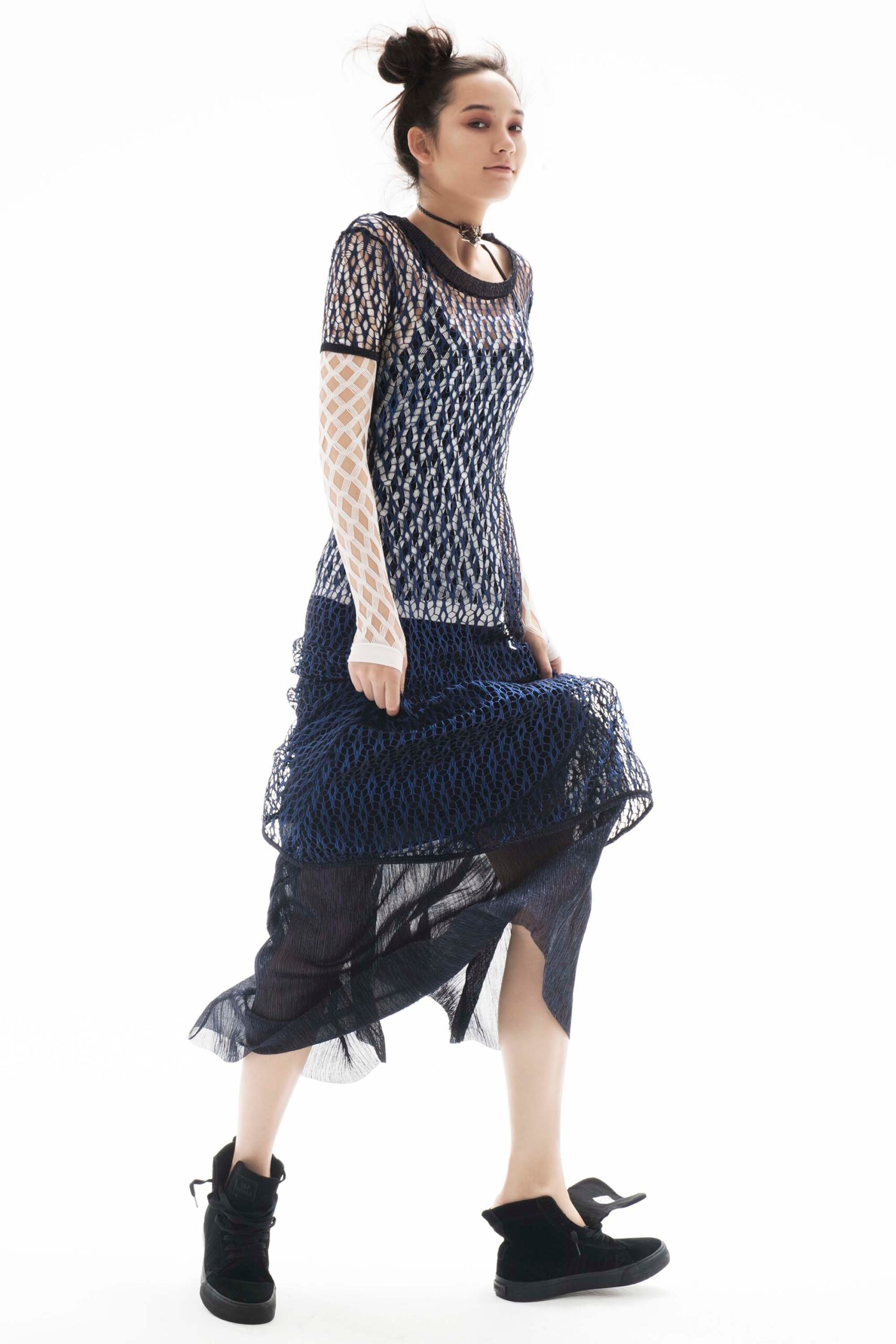 blue and white layered dress