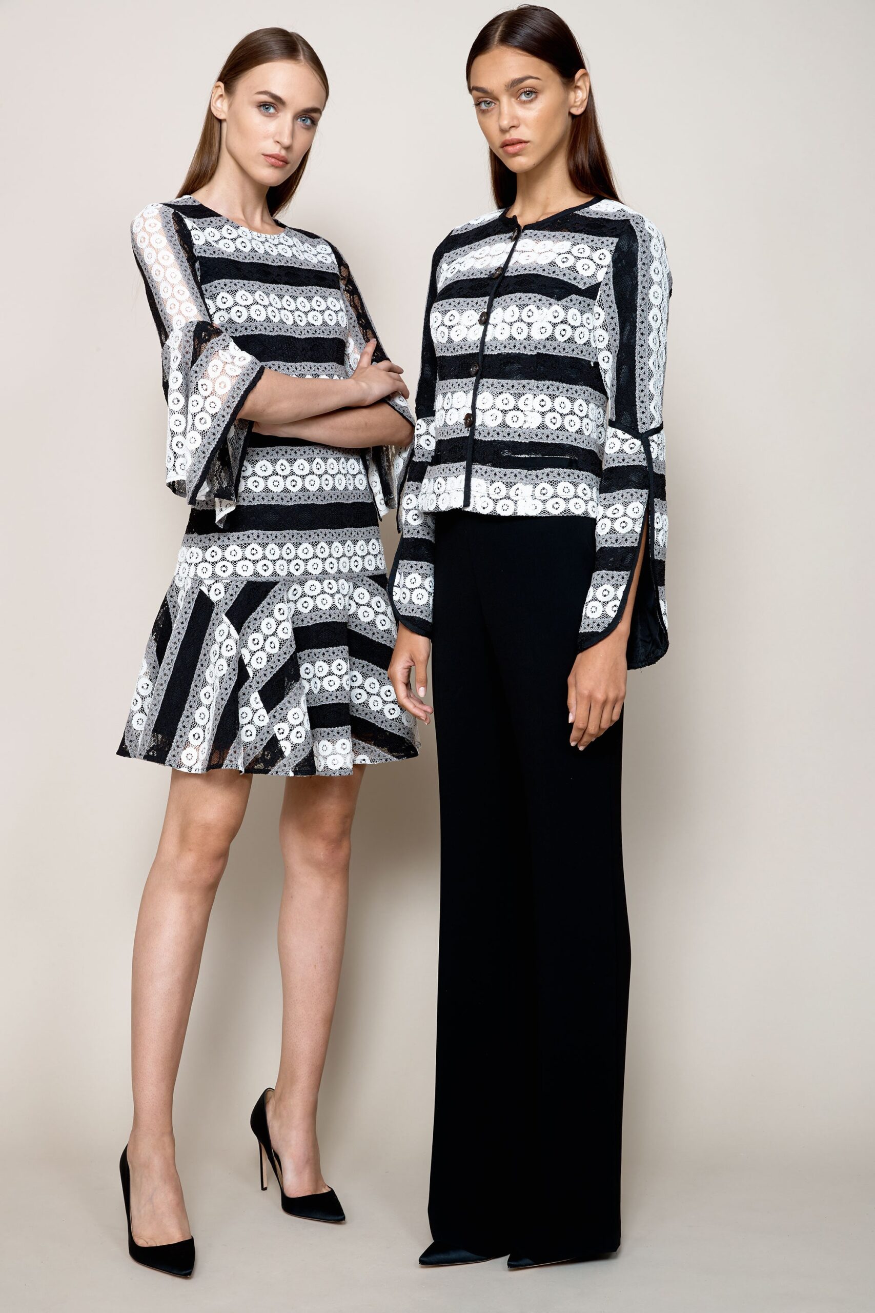 black and white lace top and skirt