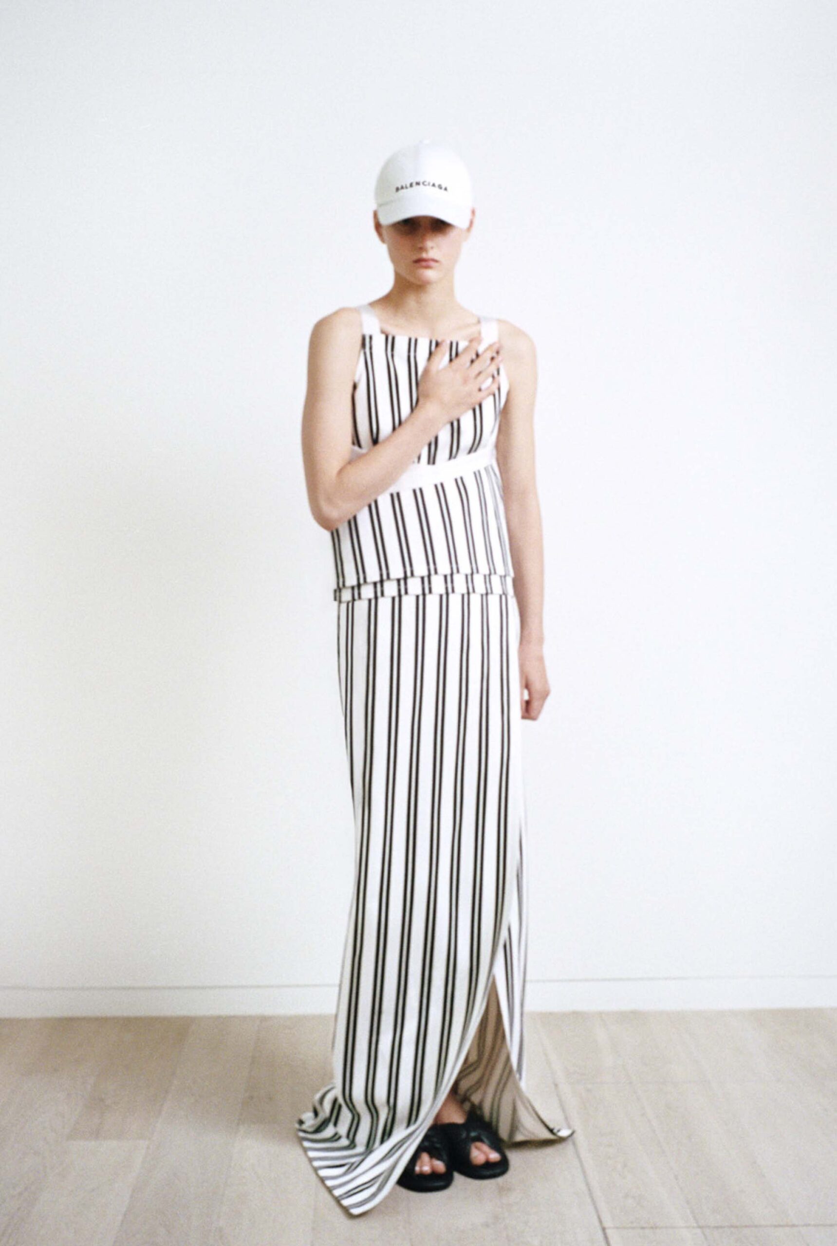 striped maxi dress with hat