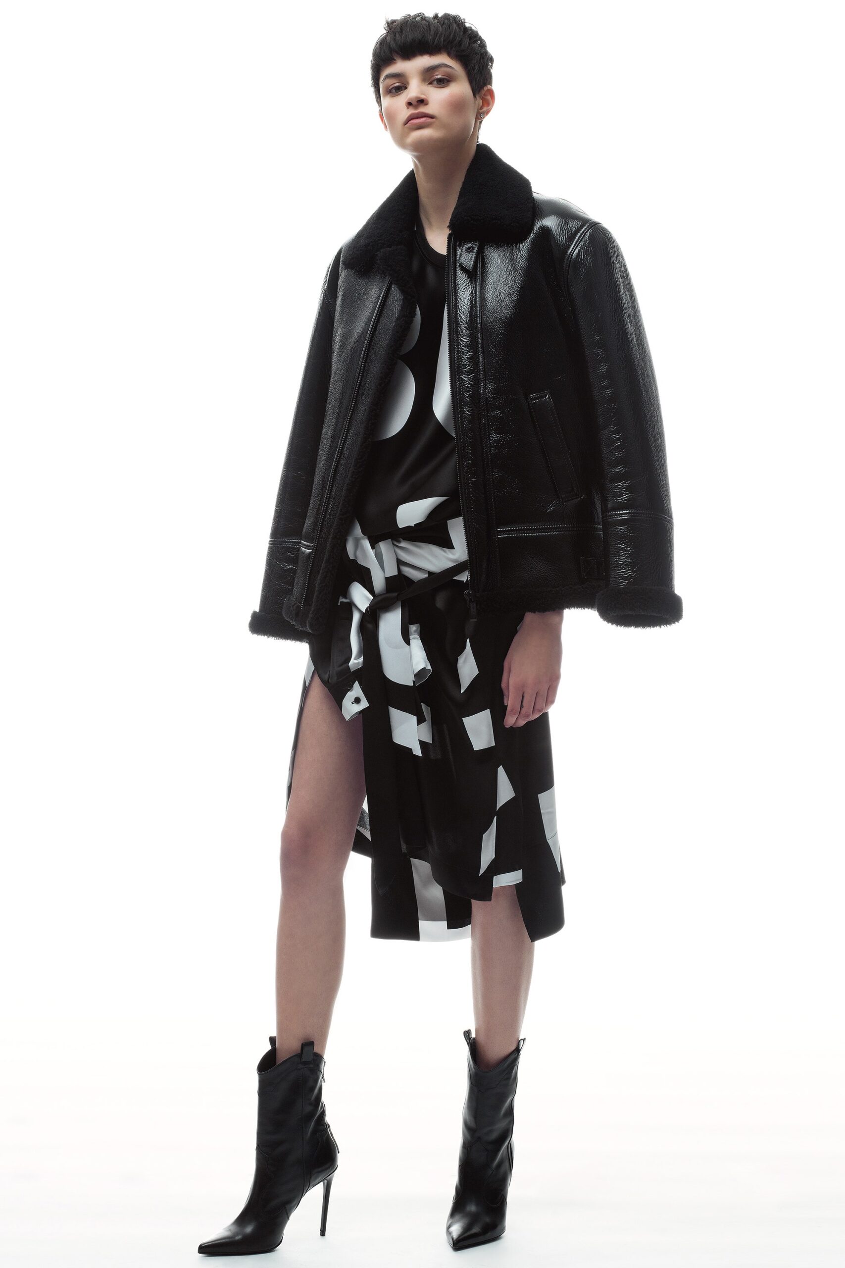 black leather jacket and dress