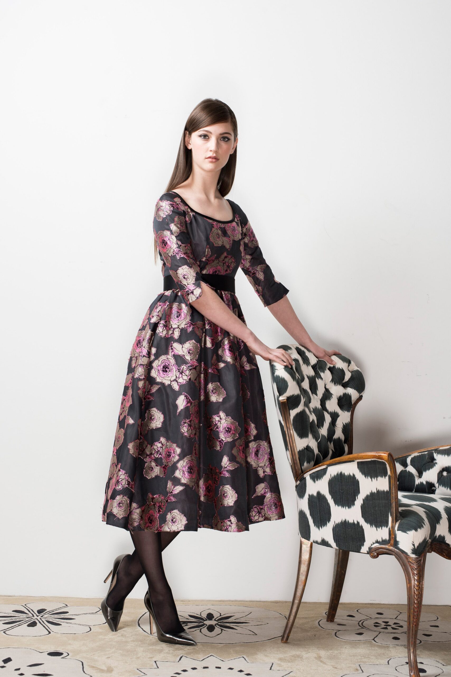 black floral midi dress