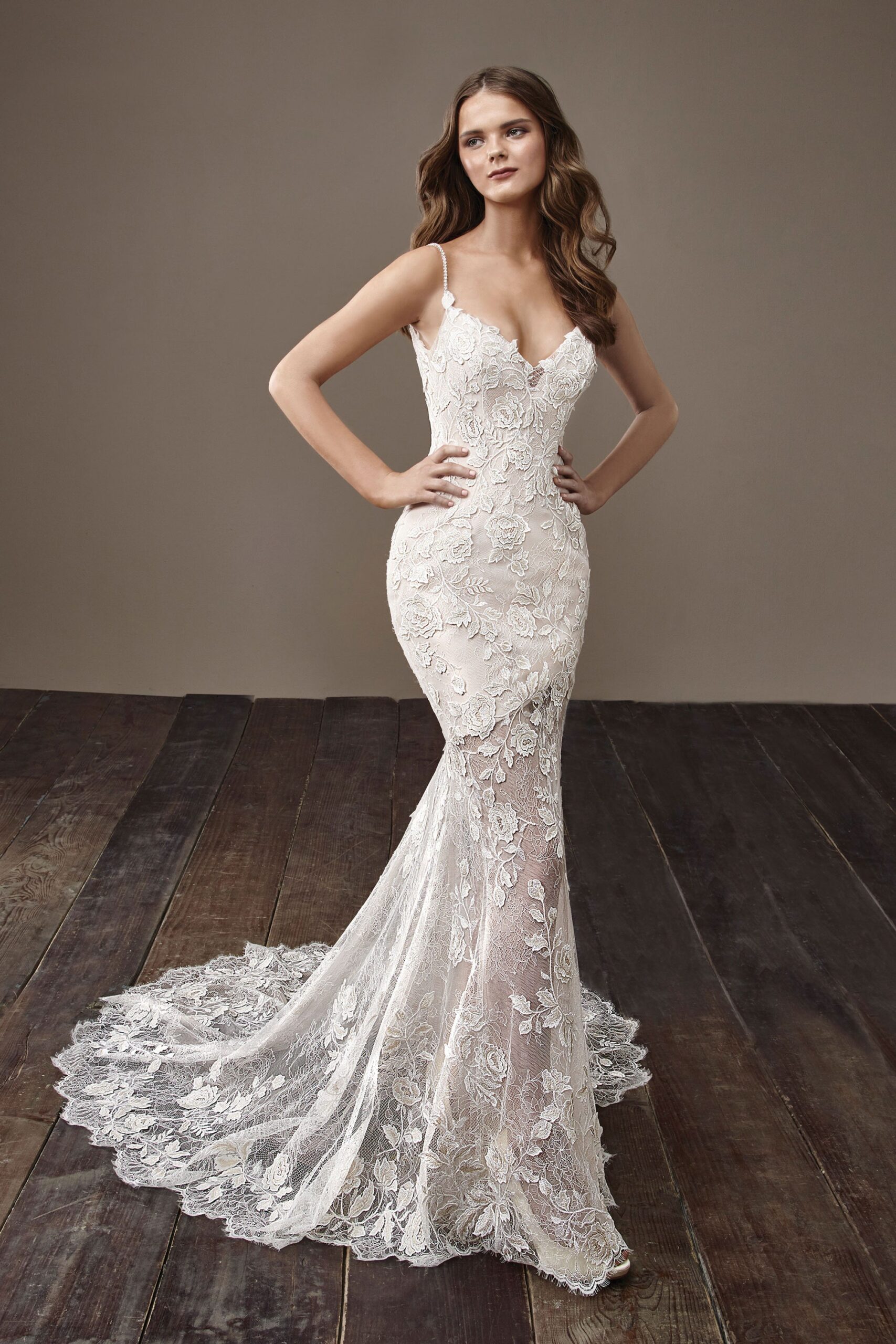 white lace fitted gown