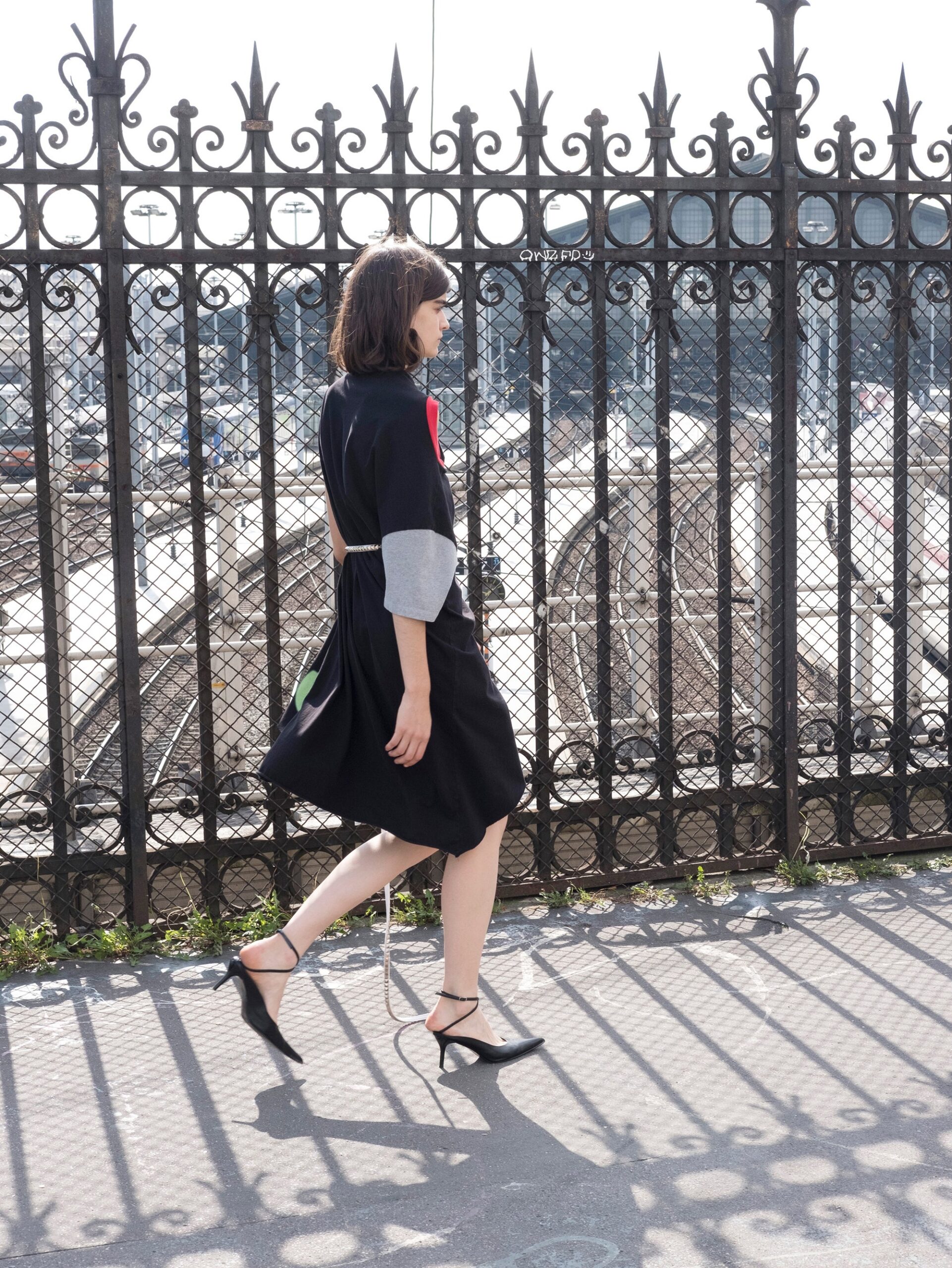 black color-blocked midi dress