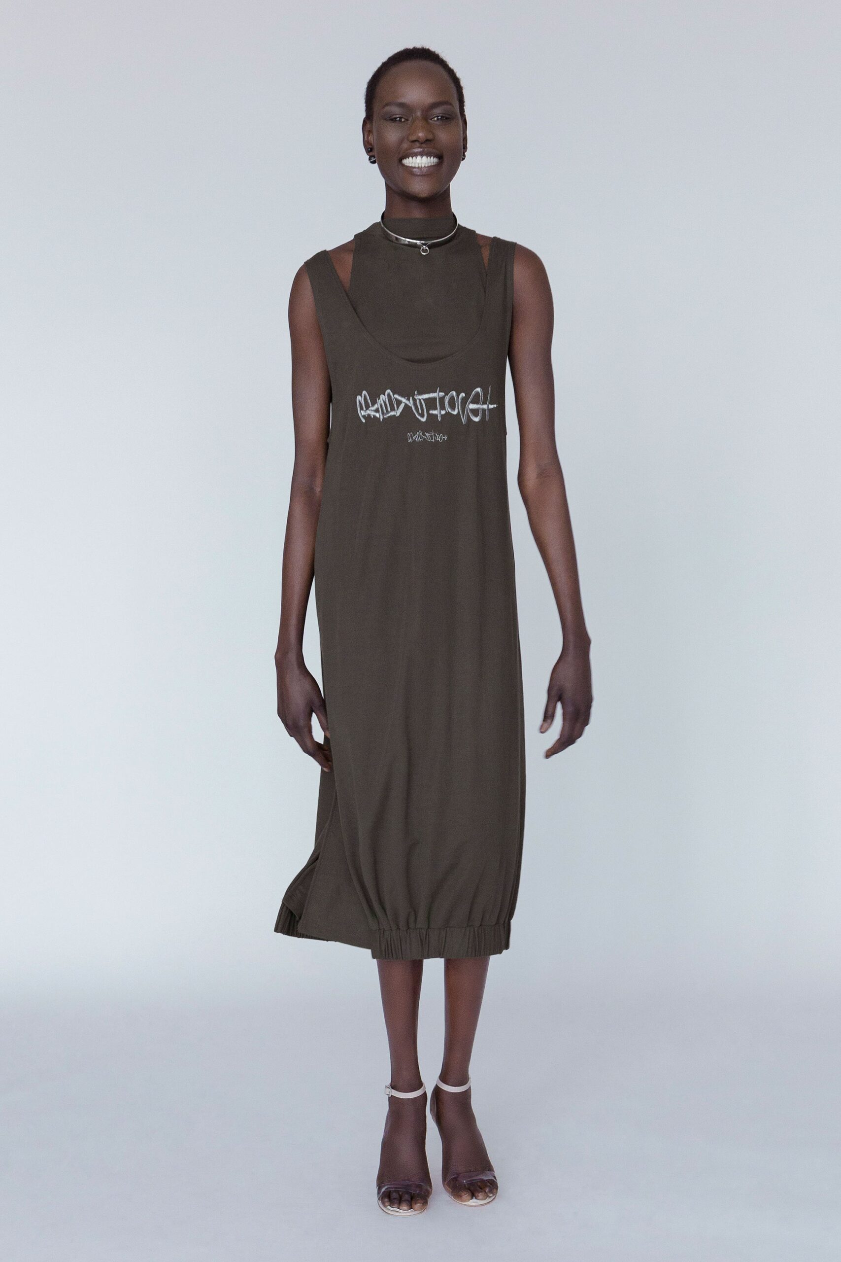 brown relaxed sleeveless dress